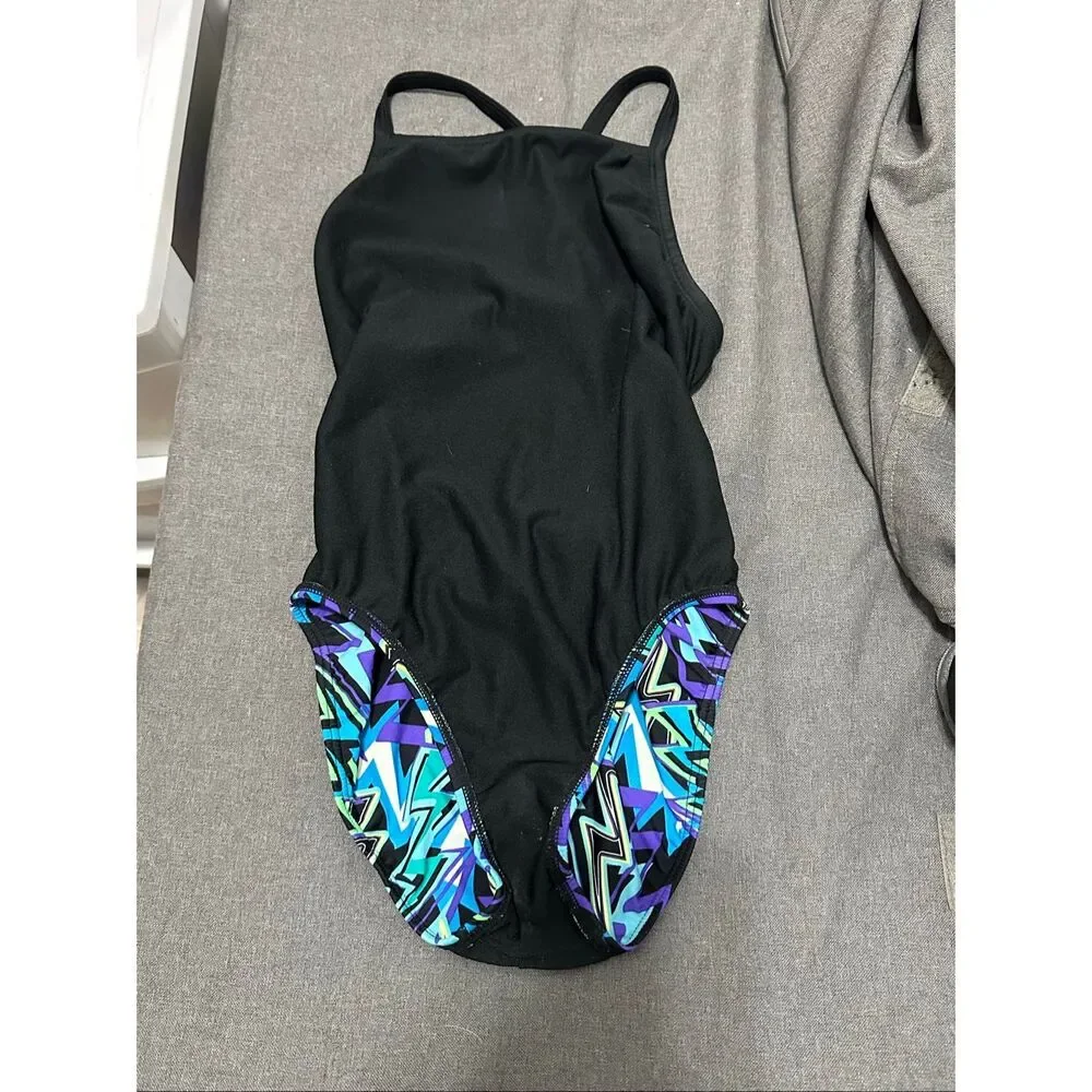 Dolphin Vintage Y2K Athletic One Piece Swimsuit | Lightning Print | Size 32